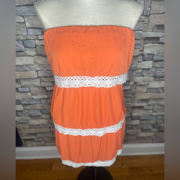 Pixi + Ivy adorable orange polyester strapless dress with lace hem - Picture 5 of 12